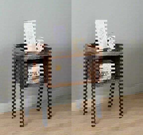 Modcraft Industrial Rustic Bedside Table Stackable 2 Tier Side Table with Storage Shelf Brown
