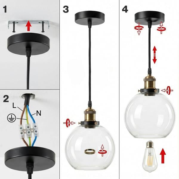 Emitto 2PCS Ceiling Pendant Light Industrial Glass LampShade Adjustable Cable
