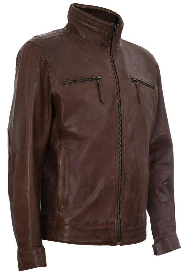 Infinity Leather Mens Classic Leather Biker Jacket-Caracas