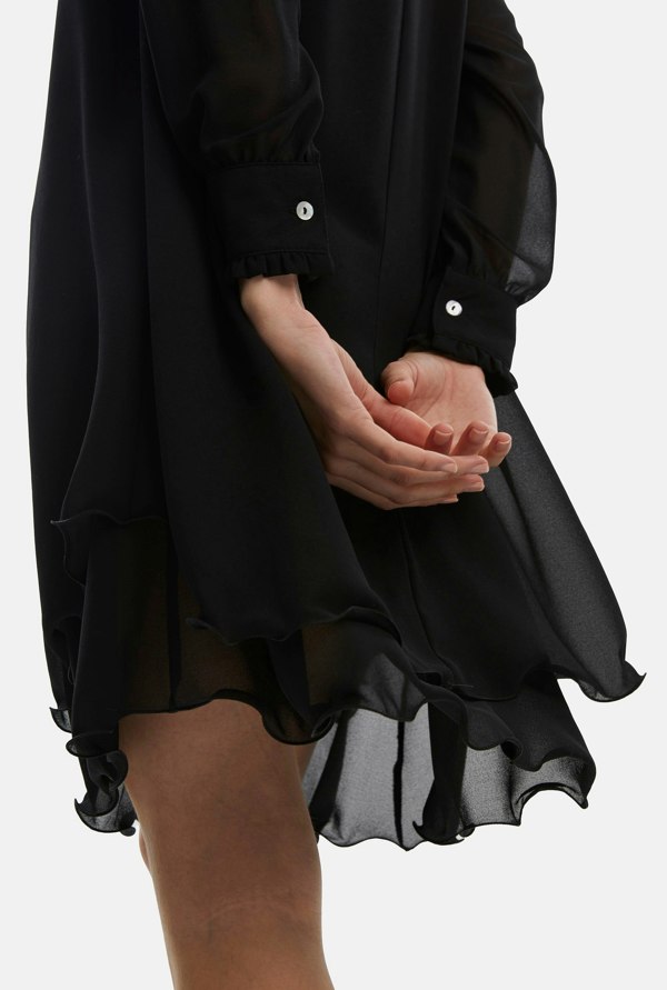 Long Sleeve Black Wave Hem Dress - James Lakeland