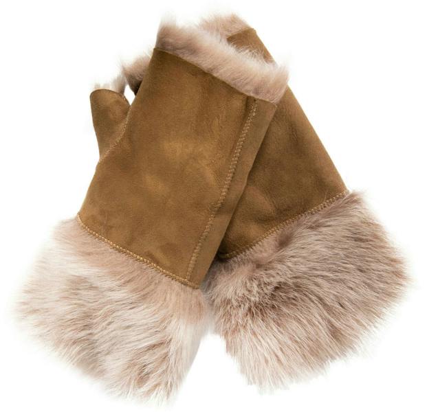 Infinity Leather Womens Shearling  Mittens Fingerless Cuffs Toscana Suede Sheepskin Fur