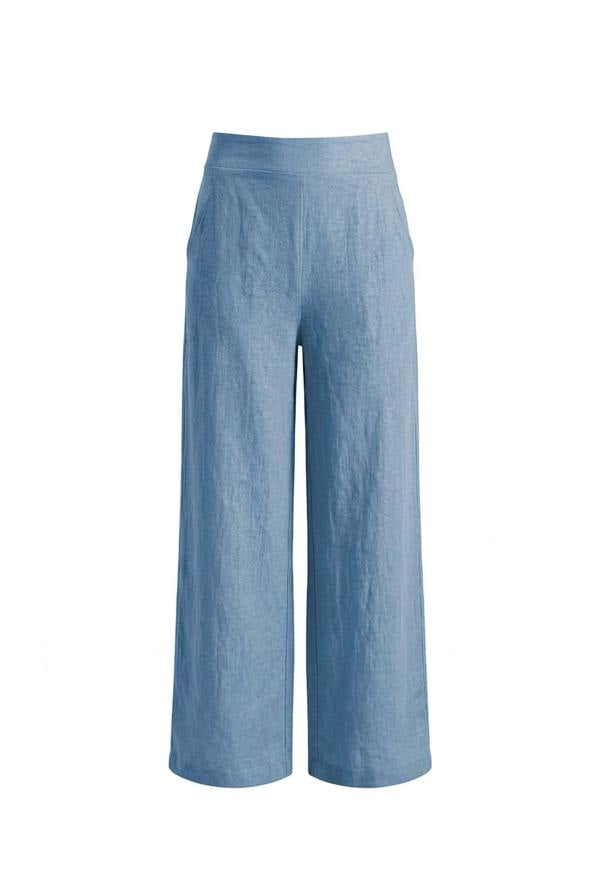 James Lakeland Denim Blue Linen Wide-Leg Trousers