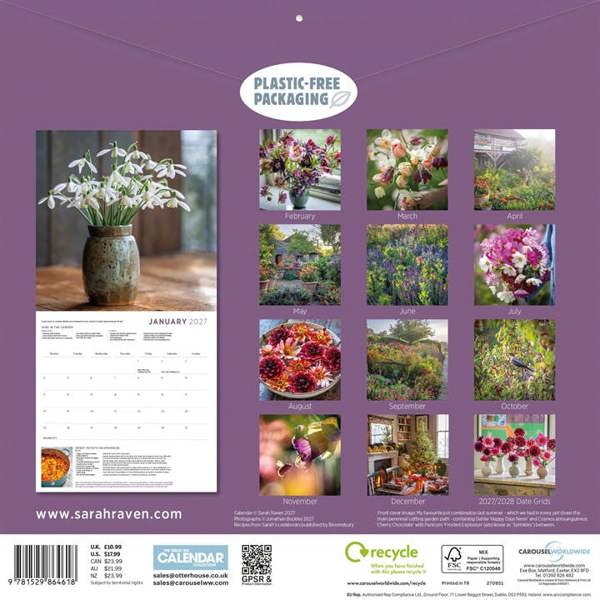 Sarah Raven, Garden And Cookery Calendar 2027, Wall Calendars, Month To View, Lifestyle, Gift