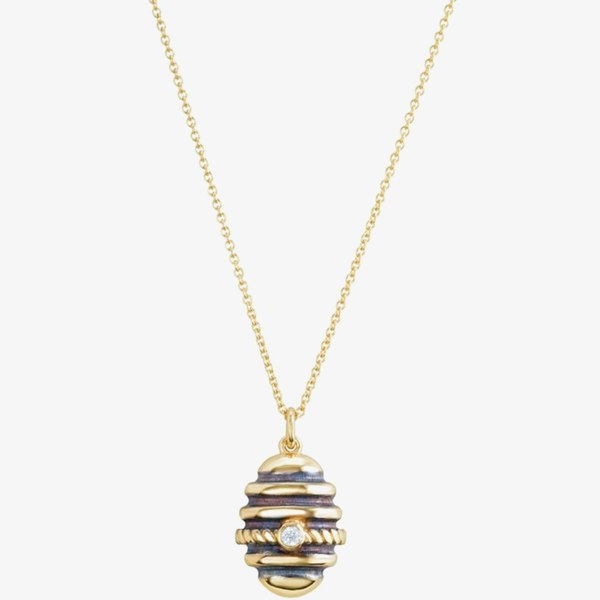 T. H. Baker Yellow Gold Plated Black Rhodium Cubic Zirconia Bee Hive Pendant Necklace BTH3-SL-CZ YGP/BLK RHOD