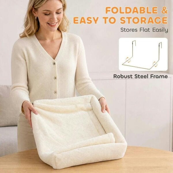 Cat Radiator Bed, Hanging Warm Hammock w/ Foldable Metal Frame, Removable Washable Cover, Cream