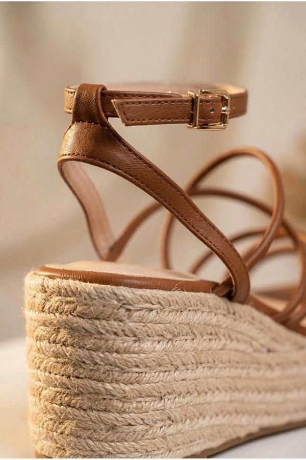 Olivia Womens Strappy Espadrille Platform Sandals - TAN