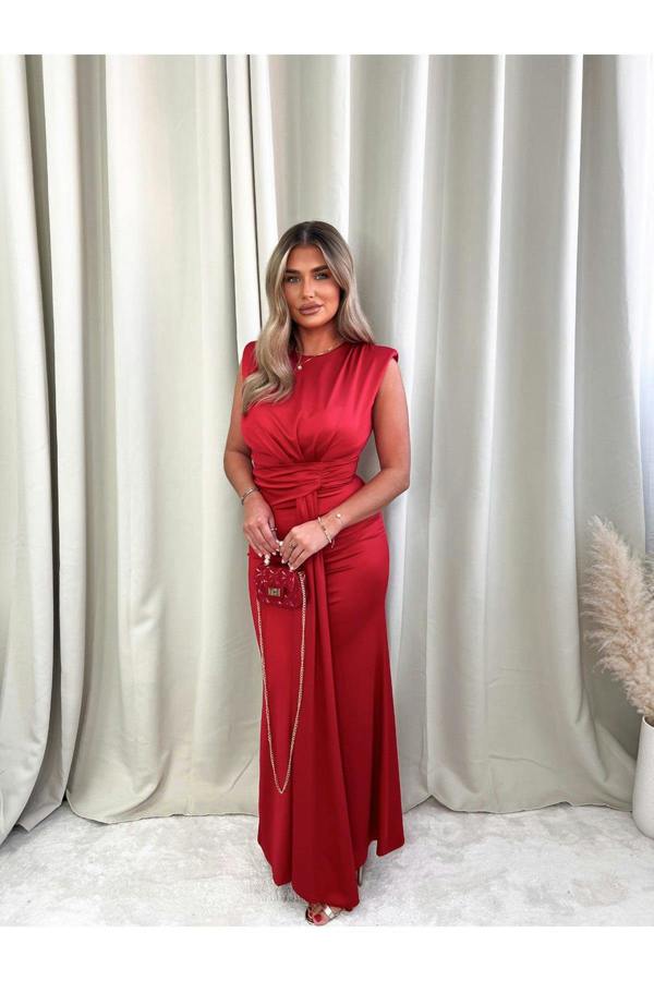 Nadia Sleeveless Gathered Maxi Dress With Drape - Champagne
