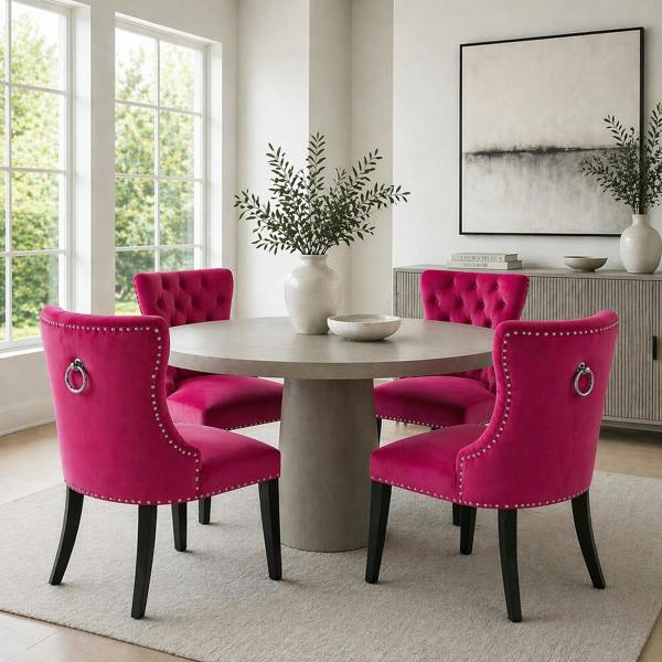 Groundlevel Set of 2 Studded Velvet Dining Chairs with Ring Knocker