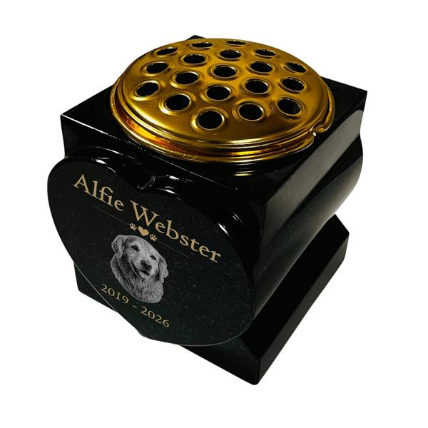 Memorials Direct Dog Memorial Granite Heart-Shaped Photo Vase