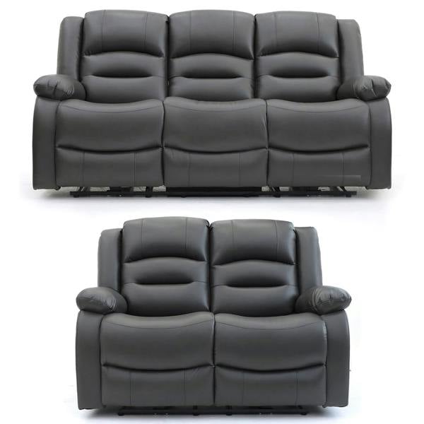 Furnishings For Less Arlo Leather Like Black or Grey 3 + 2 Electric Reclining Sofa Suite USB Charging + Drinks Tray