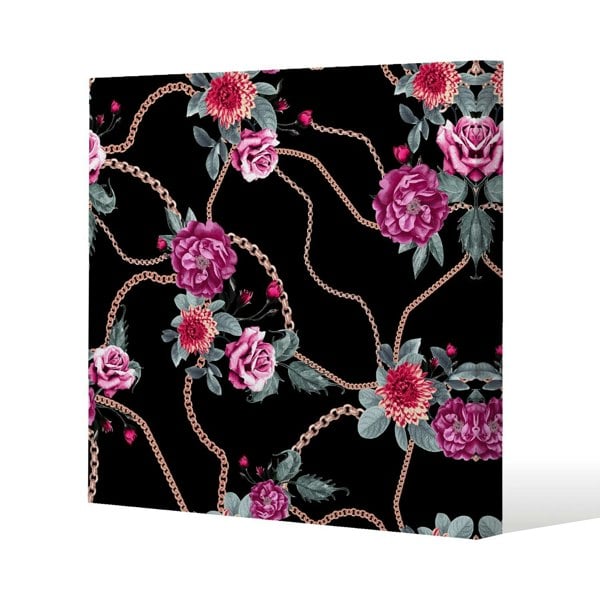 Benjamin Tate Design Chain and flowers pattern Slim Style Canvas Print  90x90cm , 15mm Slim Real wood.