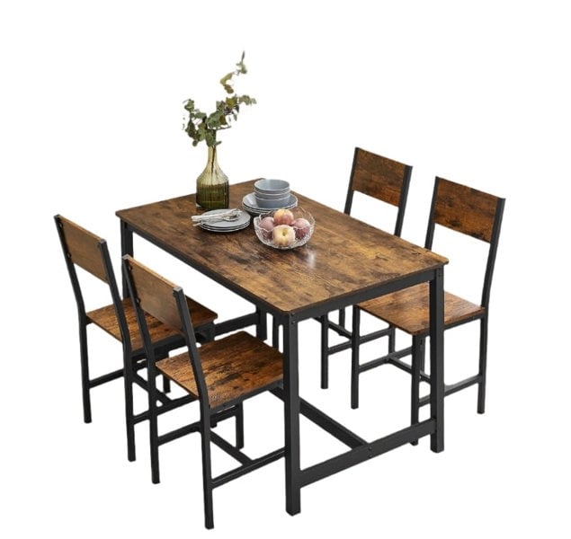 Modcraft Set of 4 Industrial Dining Chairs with Steel Frame and Rustic Brown Particleboard Seats