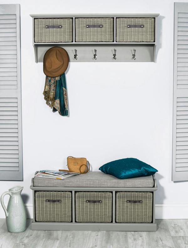 Statement Furniture Tetbury Large Wall Coat Rack with 3 Storage Baskets