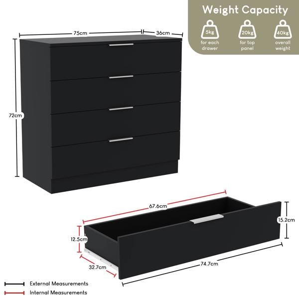 Vida Designs Trega 4 Drawer Chest, Black