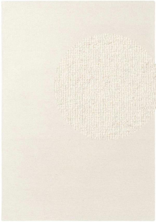 Fine Boucle Wool Rug Knots Natural White sound-absorbing, durable pile.