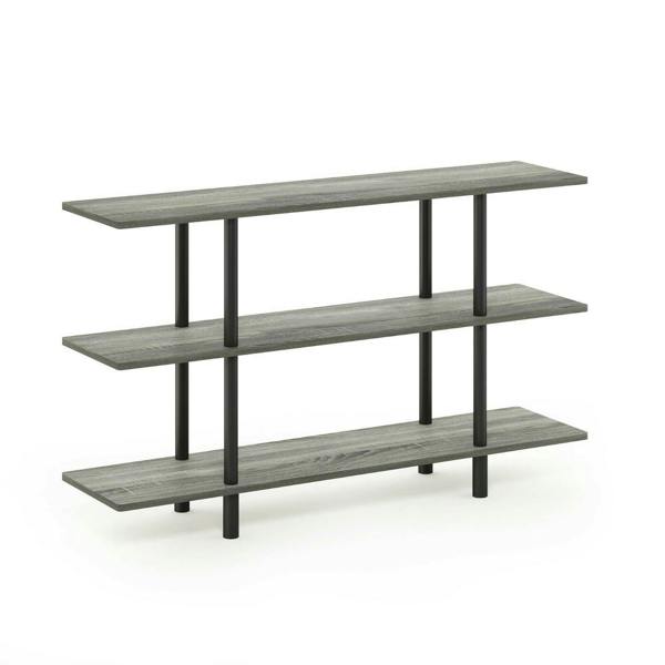 WALPLUS Contemporary Turn-N-Tube 3-Tier Wide Display Shelf, French Oak Grey/Black for Living Room