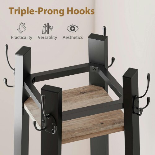 Wyld Haus Savapa Metal And Wood Grey And Black 4 Tier Industrial Coat Stand With Shelves