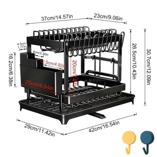 Havendro 2 TIER KITCHEN SINK DISH DRAINER RACK WITH DRIP TRAY CUTLERY HOLDER PLATE RACK