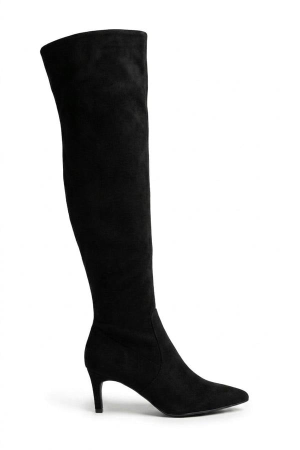 Ines Faux Suede Over The Knee Boots - Black_wb