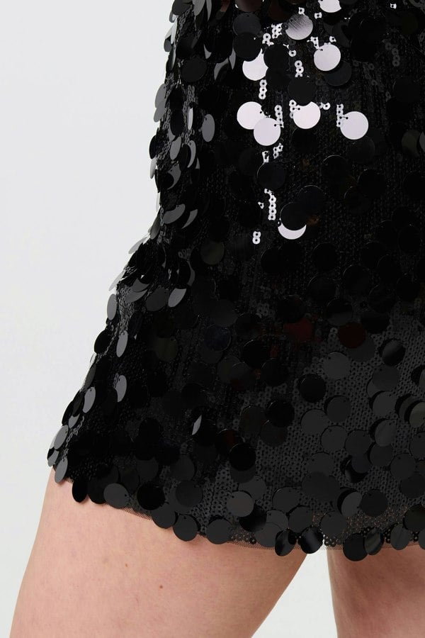 Black | Sequin Embellished A-Line Mini Skirt
