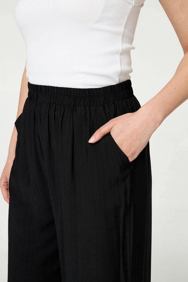 Black | Elasticated High Waist Wide Leg Trousers