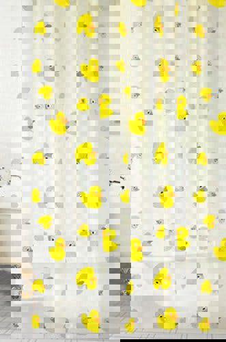 KAV Pack of 2 Peva Yellow Duck Shower Curtains With Rings Ideal for Kids