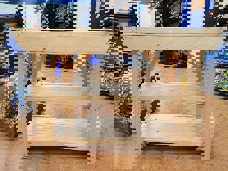 Acorn kiln-dried wooden workbench with double shelves ideal for workshops and garages
