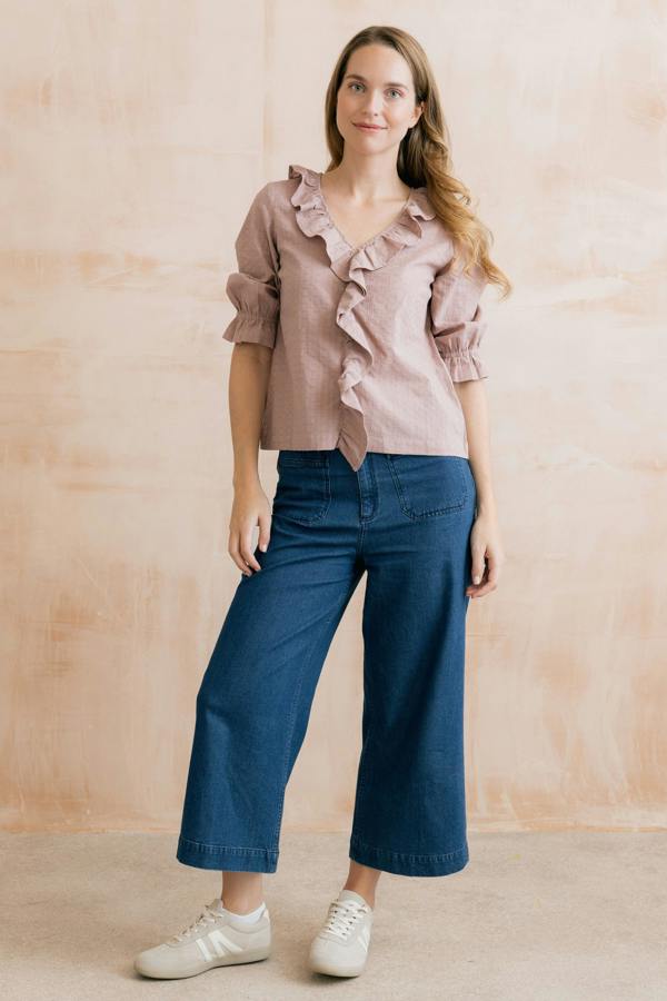 Lily & Me May Embroidered Cotton Frill Blouse Soft Pink