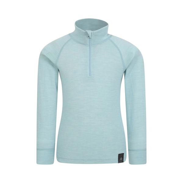 Mountain Warehouse Childrens/Kids Merino Blend Half Zip Base Layer Top - Pale Blue - 