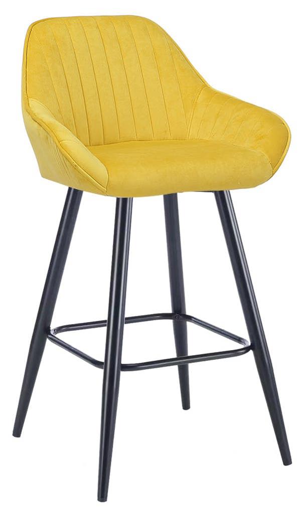 Lamboro Velluto Velvet Mustard Kitchen Bar Stool with Fixed Height