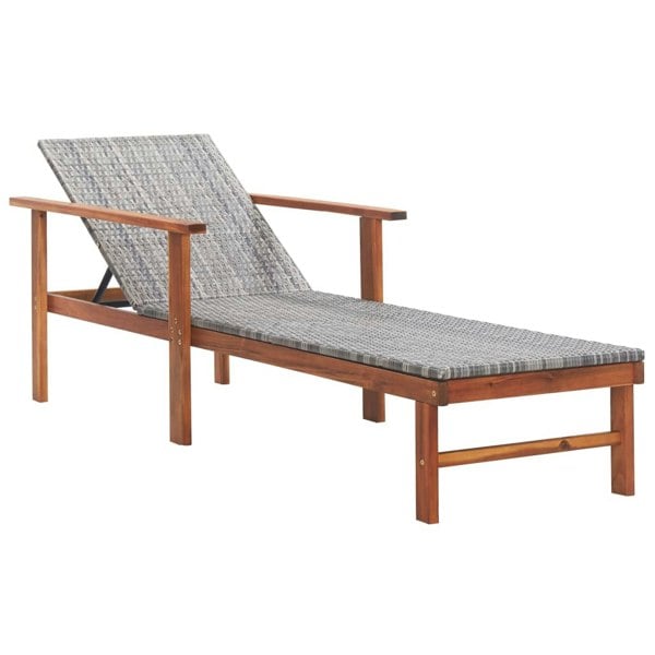 Berkfield Sun Lounger Poly Rattan and Solid Acacia Wood Grey