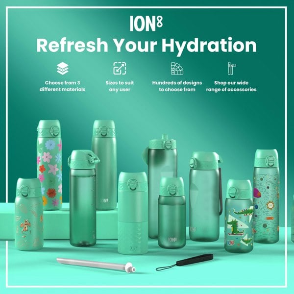 ION8 Leak Proof Kids Water Bottle, Stainless Steel, Teal, 400ml (13oz)
