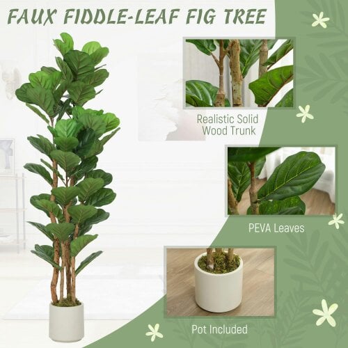Wyld Haus Toelna Artificial Fiddle Leaf Fig Style Tree With Broad Leaves 150cm Green