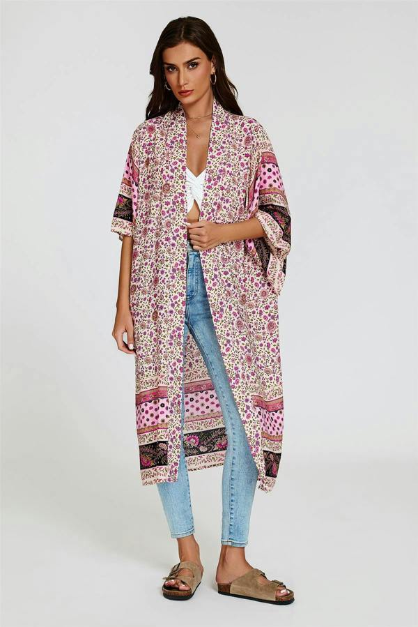 FS Collection Relaxed Cotton Kimono In Pink