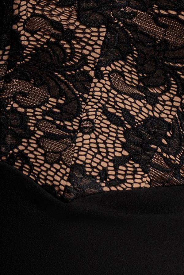 One Shoulder Organza  Fan Detail Lace Bodice Maxi Dress - Black DR4577