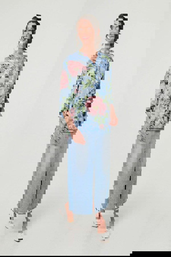 Light Blue | Floral Sequin Embellished Relaxed Blouse
