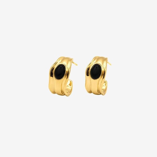 Uchi & Soto Enso Black Stone Molten Gold Hoop Earrings