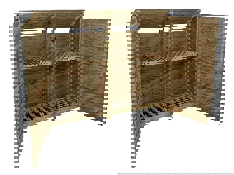 Arbor Garden Solutions Wooden Log Store (Roof Sloping Back) with Doors and Shelf W-227cm, H-126cm or 180cm, D-88cm