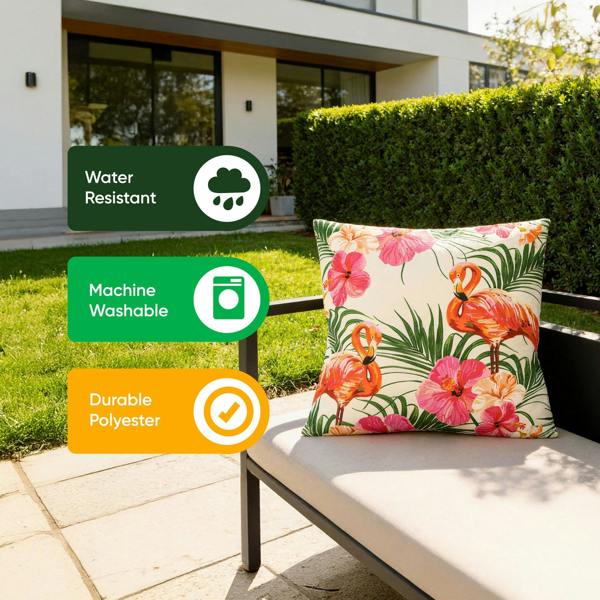 Gardenwize Pair of Outdoor Scatter Cushions – Flamingo Palm Print Design