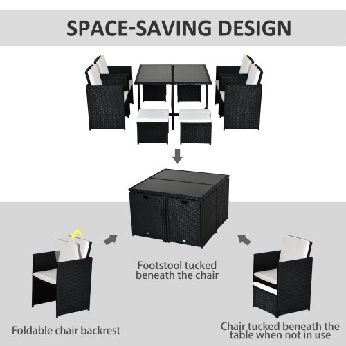 Wyld Haus Viro Rattan Black 8 Seater Cube Garden Dining Set With Cushions And Square Glass Table