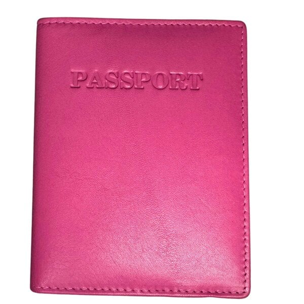 London Leathergoods Genuine Leather RFID Passport Cover - Cerise