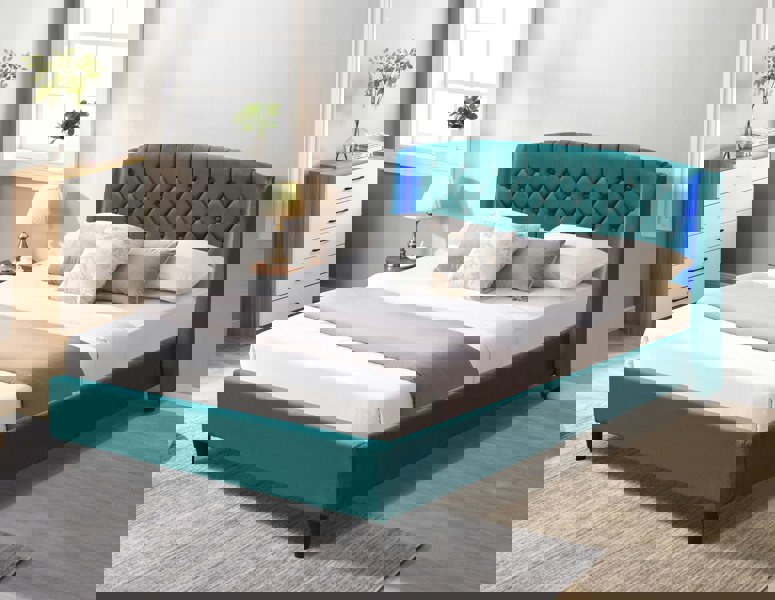 Comfy Living Fabric Bedframe with LED Headboard Grey Green 3ft 4ft6 5ft Bedroom Furniture