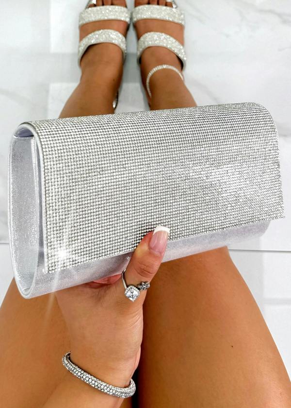 Crystal Sparkle Clutch Bag Silver, with a closer look at the design details