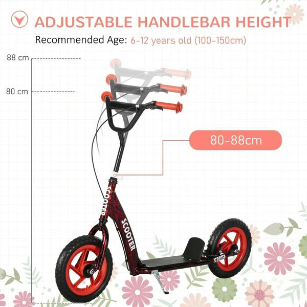 Red and black kids kick scooter with adjustable handlebar and red handle grips