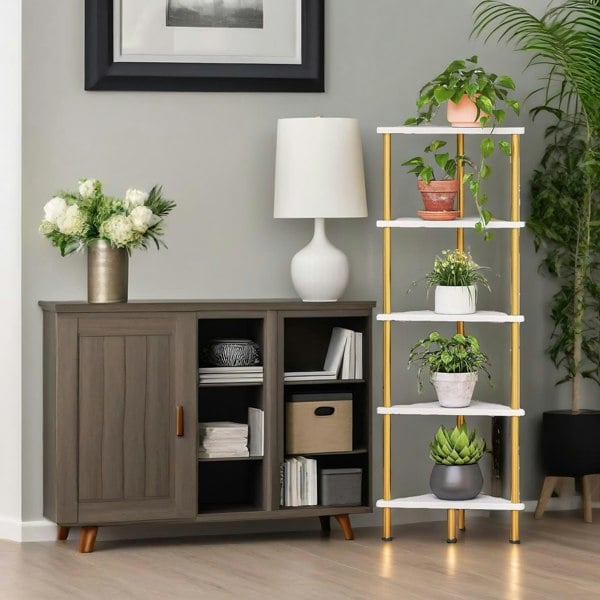 Rafaelo Mobilia 5 Tier Corner Shelf White