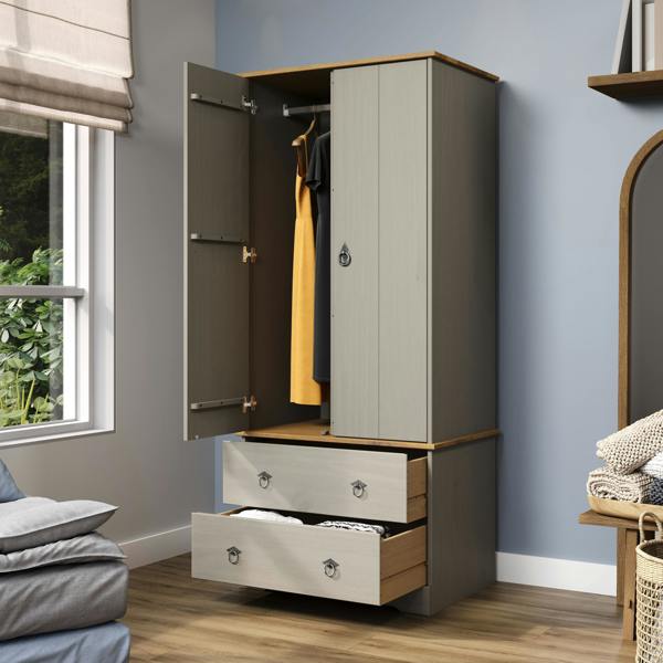 Core Products Corona Grey Modern 2-Door & 2-Drawer Wardrobe