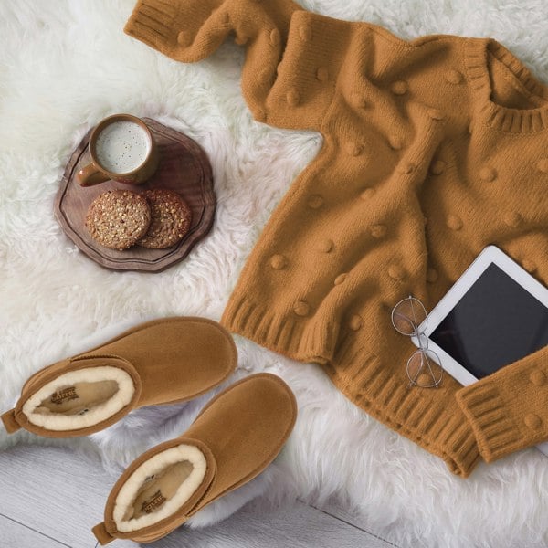 VIVA Women's Faux Fur Lined Platform Boot Slippers Memory Foam Rubber Sole