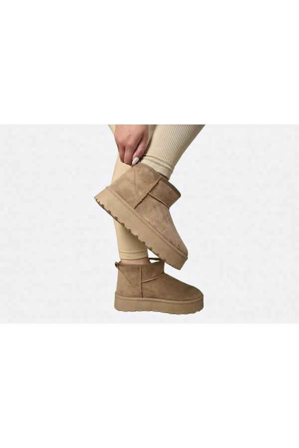 Jazlyn Faux Fur Lined Ankle Platform Mini Boots - Camel_wb