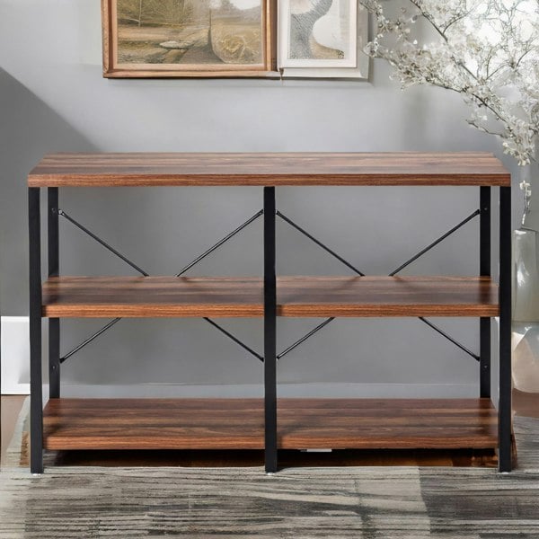 Rafaelo Mobilia Industrial 3 Tier Rustic Console Table With Metal Frame