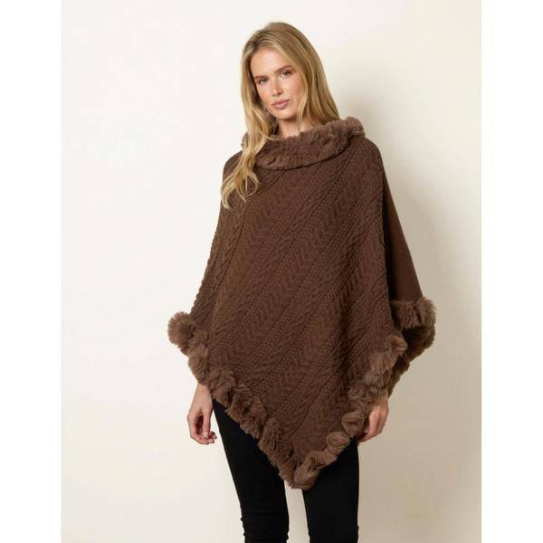 Blue Vanilla Faux Fur Trim Poncho